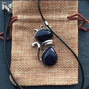 Crystal Cat Necklace | Kitty Cat Jewelry | Blue Sandstone Necklace | Teen Gift